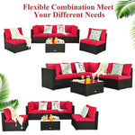 6 Pcs Patio Rattan Conversation Set Wicker Outdoor Sectional Seating Group with Cushions & Coffee Table