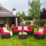 6 Pcs Patio Rattan Conversation Set Wicker Outdoor Sectional Seating Group with Cushions & Coffee Table