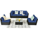 6 Pcs Patio Rattan Conversation Set Wicker Outdoor Sectional Seating Group with Cushions & Coffee Table