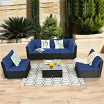 6 Pcs Patio Rattan Conversation Set Wicker Outdoor Sectional Seating Group with Cushions & Coffee Table