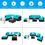 6PCS Patio Rattan Furniture Set Outdoor Wicker Sectional Sofa Conversation Set with Ottoman, Cushions, Coffee Table for Deck Lawn Backyard