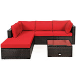 6PCS Patio Rattan Furniture Set Outdoor Wicker Sectional Sofa Conversation Set with Ottoman, Cushions, Coffee Table for Deck Lawn Backyard