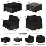 6PCS Patio Rattan Furniture Set Outdoor Wicker Sectional Sofa Conversation Set with Ottoman, Cushions, Coffee Table for Deck Lawn Backyard