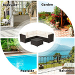 6 Piece Patio Rattan Furniture Set Sectional Sofa with Tempered Glass Coffee Table & Cushions, Outdoor Wicker Conversation Set for Backyard