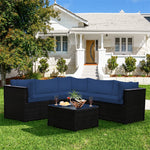 6 Piece Patio Rattan Furniture Set Sectional Sofa with Tempered Glass Coffee Table & Cushions, Outdoor Wicker Conversation Set for Backyard