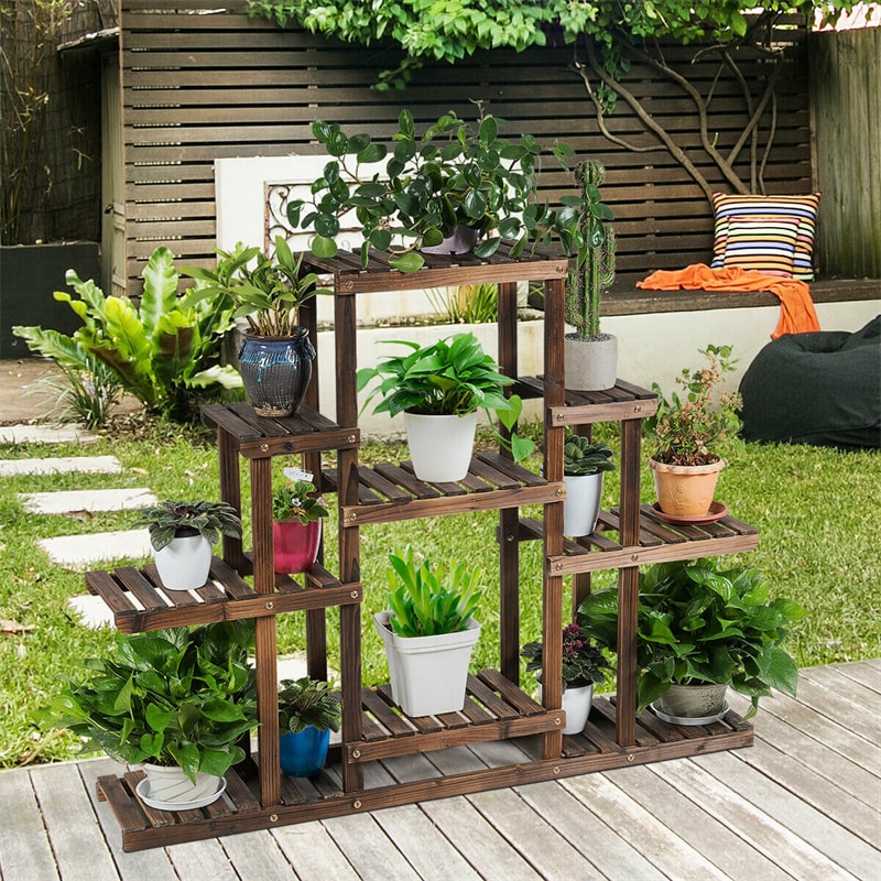 6 Tier Flower Rack Wood Plant Stand Versatile Storage Shelf