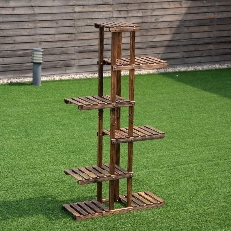 6 Tier Garden Wood Plant Rack Stand Flower Shelf - Bestoutdor