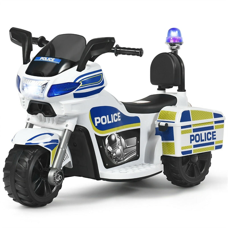 Kids Ride On Police Motorcycle 6V Battery Powered 3-Wheel Motorcycle Trike with Headlight Police Light