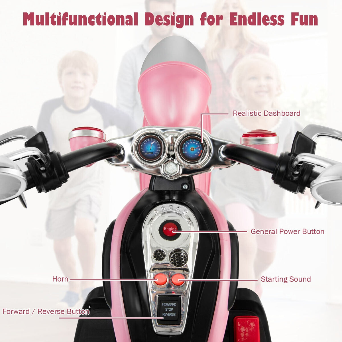 Kids Ride on Chopper Motorcycle 3-Wheel 6V Battery Powered Trike Motorcycle with Headlights, ASTM Certification