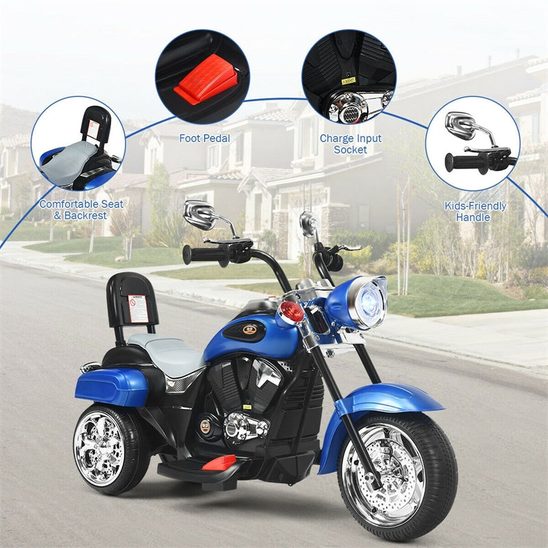 Kids Ride on Chopper Motorcycle, 3-Wheel 6V Battery Powered Trike Motorcycle with Headlights, ASTM Certification