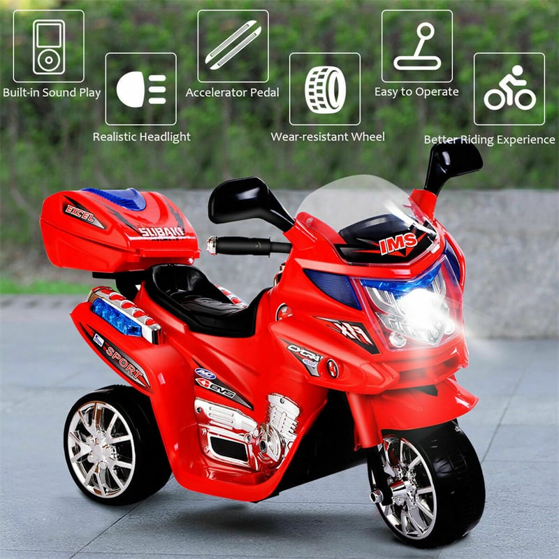 Kids Ride On Motorcycle 6V Battery Powered Electric 3-Wheel Motorcycle with Headlights