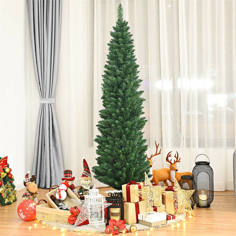 6ft Pencil Christmas Tree Slim Artificial Xmas Tree with 400 PVC Branch Tips & Foldable Metal Stand