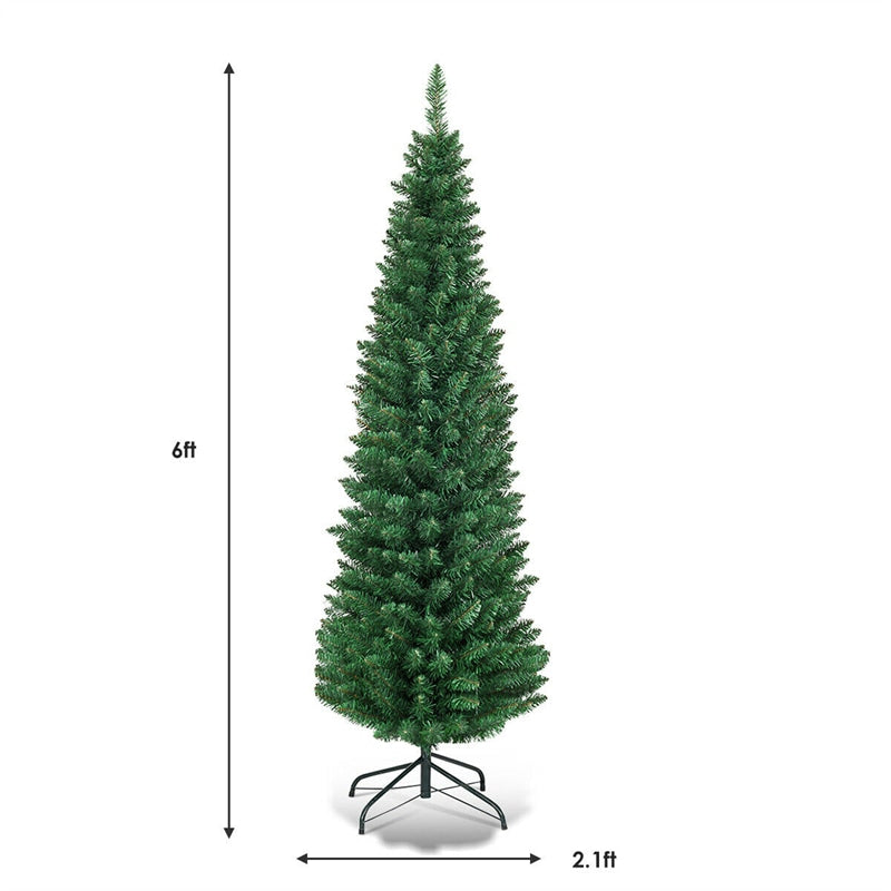 6ft Pencil Christmas Tree Slim Artificial Xmas Tree with 400 PVC Branch Tips & Foldable Metal Stand