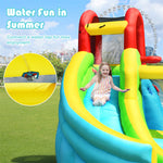 6 in 1 Inflatable Water Slide Bounce House Splash Pool Climbing Wall Basketball Hoop with 480W Blower