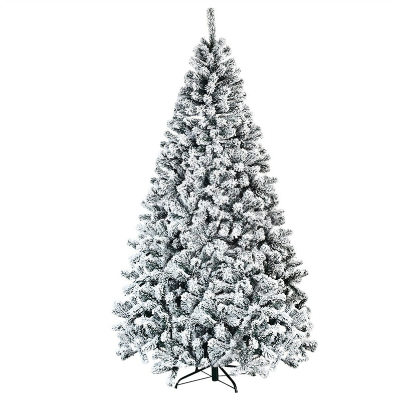 7.5FT Snow Flocked Artificial Christmas Tree, Unlit Hinged Full Xmas Tree with 1010 PVC Branch Tips & Metal Stand for Holiday Decor