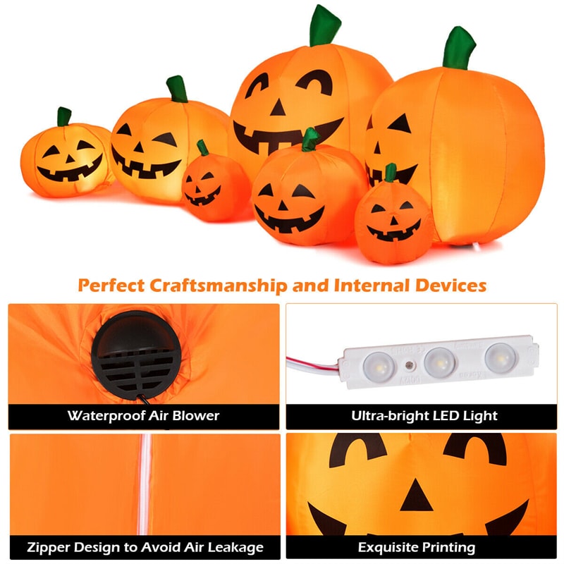 7.5FT Halloween Inflatable 7 Pumpkins Patch with Built-in LED Lights, Blow-Up Jack-o-Lantern for Indoor Outdoor Halloween Decorations