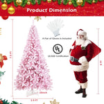 7.5ft Pink Pre-Lit Snow Flocked Christmas Tree with 450 LED Lights 8 Lighting Modes, 1100 PVC Branch Hinged Artificial Xmas Tree for Carnival Decor