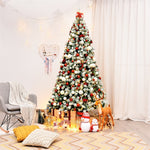 7.5ft Snow Flocked Christmas Tree Pre-Lit Hinged Artificial Tree with 550 Warm LED Lights, 1346 Branch Tips, Folding Metal Stand for Holiday Decor