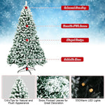 7.5ft Snow Flocked Christmas Tree Pre-Lit Hinged Artificial Tree with 550 Warm LED Lights, 1346 Branch Tips, Folding Metal Stand for Holiday Decor