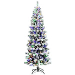 7.5ft Pre-lit Snow Flocked Christmas Tree Premium Hinged Artificial Pine Tree with 300 Multicolor LED Lights, Remote Controller, Foldable Metal Stand