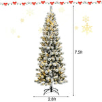 7.5ft Pre-lit Snow Flocked Christmas Tree Premium Hinged Artificial Pine Tree with 300 Multicolor LED Lights, Remote Controller, Foldable Metal Stand