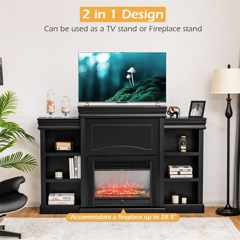 70" Modern Fireplace TV Stand with Storage Shelves for Living Room & Bedroom, Freestanding Mantel for 28.5" Electric Fireplace