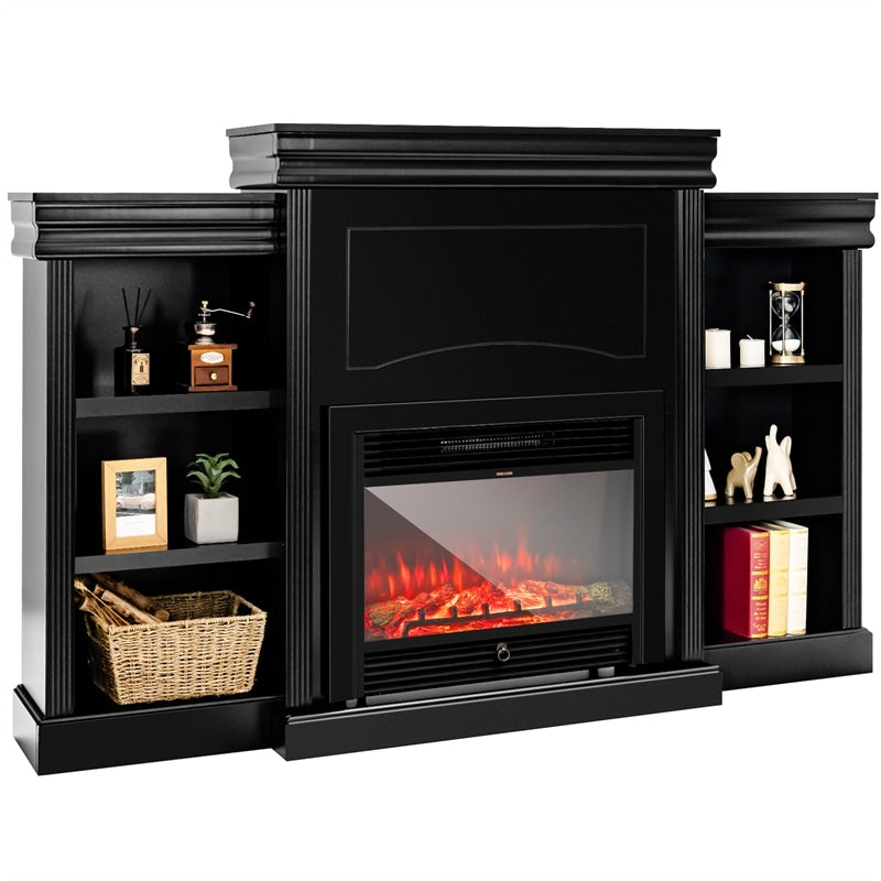 70" Modern Fireplace TV Stand with Storage Shelves for Living Room & Bedroom, Freestanding Mantel for 28.5" Electric Fireplace