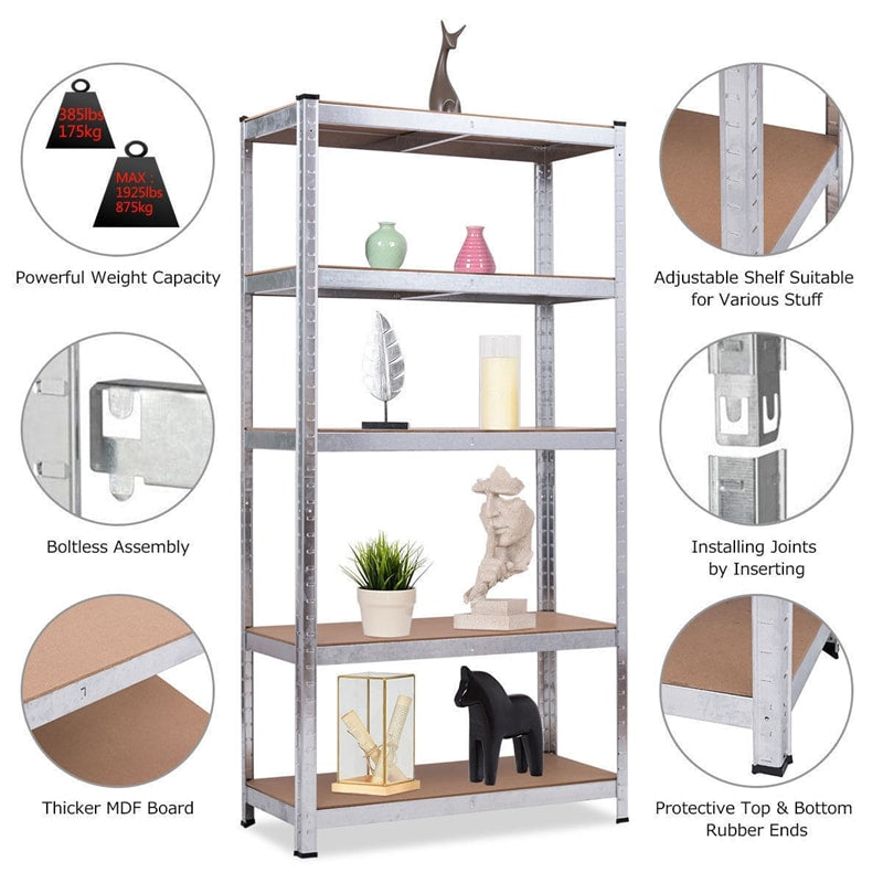 5-Tier Steel Freestanding Shelving Unit 72 Inch Adjustable Garage Storage Rack Open Display Shelf Unit