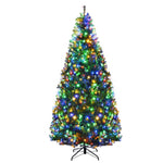 7FT Pre-lit Artificial Christmas Tree Hinged Xmas Tree 1570 PVC Branch 11 Flash Modes with Multicolored 500 LED Lights & Metal Stand