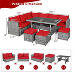 7 PCS Resin Wicker Outdoor Sectional Sofa Set Rattan Patio Seating Group with Dining Table, Ottomans & Cushions