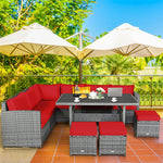 7 PCS Resin Wicker Outdoor Sectional Sofa Set Rattan Patio Seating Group with Dining Table, Ottomans & Cushions