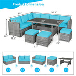 7 PCS Resin Wicker Outdoor Sectional Sofa Set Rattan Patio Seating Group with Dining Table, Ottomans & Cushions