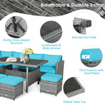 7 PCS Resin Wicker Outdoor Sectional Sofa Set Rattan Patio Seating Group with Dining Table, Ottomans & Cushions