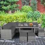 7 PCS Resin Wicker Outdoor Sectional Sofa Set Rattan Patio Seating Group with Dining Table, Ottomans & Cushions