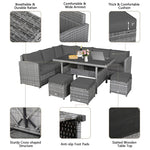 7 PCS Resin Wicker Outdoor Sectional Sofa Set Rattan Patio Seating Group with Dining Table, Ottomans & Cushions