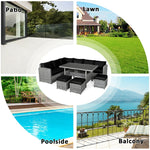 7 PCS Resin Wicker Outdoor Sectional Sofa Set Rattan Patio Seating Group with Dining Table, Ottomans & Cushions