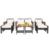 7 Piece PE Wicker Outdoor Conversation Set Patio Cushioned Furniture Set with 2 Ottomans, 2 Storage Side Tables & Acacia Wood Tabletop