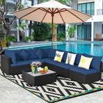 7 Piece Wicker Outdoor Sectional Sofa Set, Rattan Patio Conversation Furniture Set with Glass Coffee Table, Pillows & Cushions for Garden