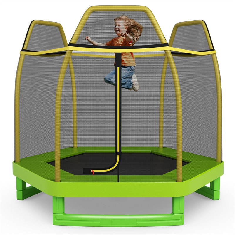 7ft Kids Trampoline Outdoor Indoor Recreational Bounce Jumper with Safety Enclosure Net Combo