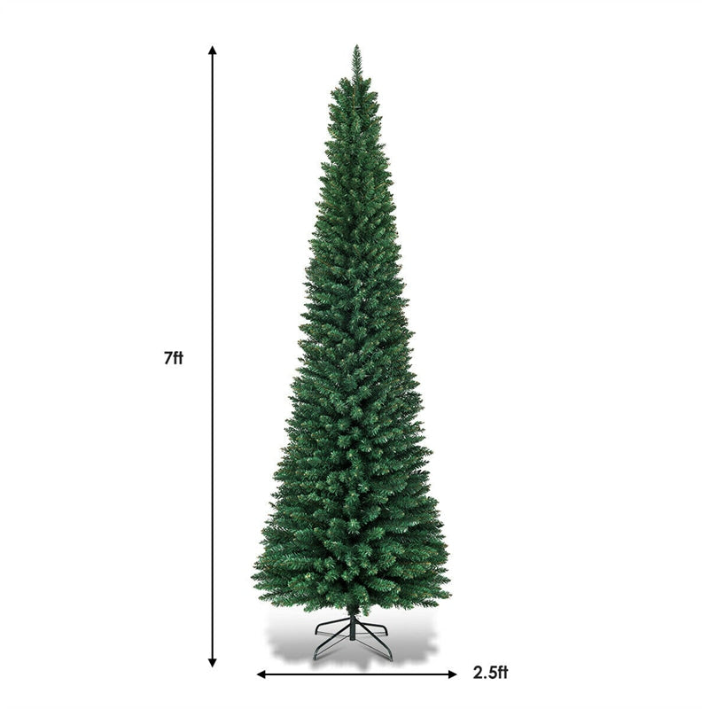 7ft Artificial Pencil Christmas Tree Slim Unlit Xmas Tree 700 PVC Branch Tips with Foldable Metal Stand for Home Office School Shop Decor