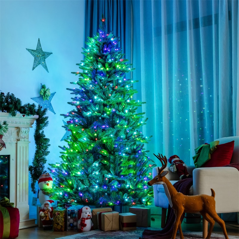 7FT Pre-Lit Artificial Christmas Tree, APP Controlled Hinged Xmas Tree with 540 Color Changing LED Lights, 2324 Mixed Branch Tips, Folding Metal Stand