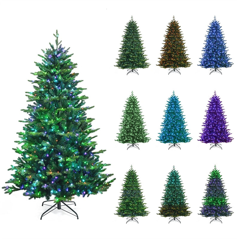 7FT Pre-Lit Artificial Christmas Tree, APP Controlled Hinged Xmas Tree with 540 Color Changing LED Lights, 2324 Mixed Branch Tips, Folding Metal Stand