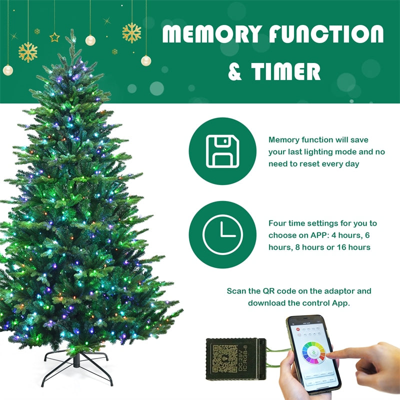 7FT Pre-Lit Artificial Christmas Tree, APP Controlled Hinged Xmas Tree with 540 Color Changing LED Lights, 2324 Mixed Branch Tips, Folding Metal Stand