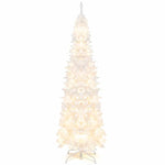 7ft White Pre-Lit Pencil Christmas Tree Hinged Slim Artificial Tree with 800 Branch Tips 300 Lights 8 Lighting Modes