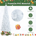 7ft White Pre-Lit Pencil Christmas Tree Hinged Slim Artificial Tree with 800 Branch Tips 300 Lights 8 Lighting Modes