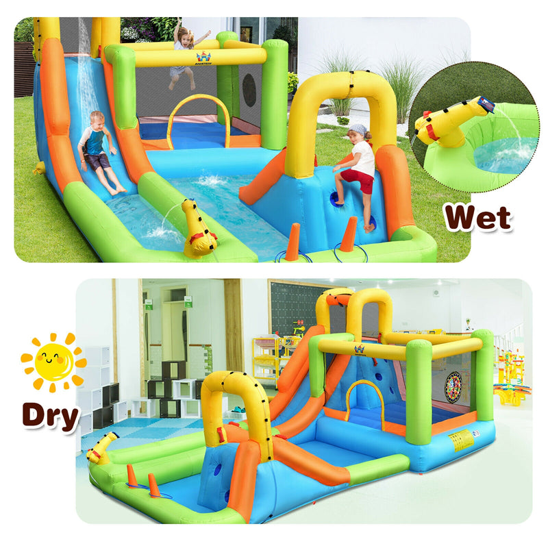 8 in 1 Inflatable Water Slide Mega Bounce House Waterslide Park with Long Slide & Large Splash Pool for Kids Outdoor Indoor Fun