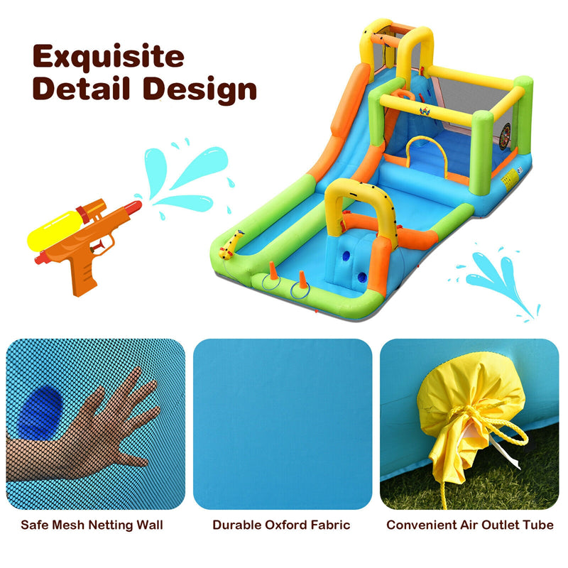 8 in 1 Inflatable Water Slide Mega Bounce House Waterslide Park with Long Slide & Large Splash Pool for Kids Outdoor Indoor Fun