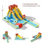 7 in 1 Kids Inflatable Water Slide Double Long Slide Bounce House Mega Waterslide Park with 735W Air Blower & Plash Pool for Backyard Party Fun