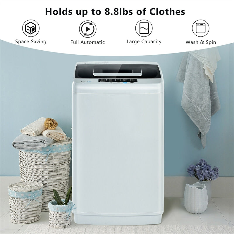 Fully Automatic Washing Machine, 2-in-1 Portable Laundry Washer Spin Dryer Combo 8.8 lbs Capacity with Drain Pump for Apartment RV Dorm