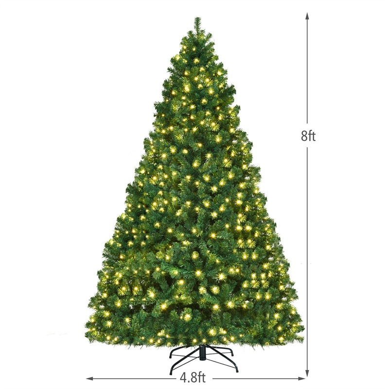 8FT Pre-Lit Artificial Christmas Tree Premium Hinged Spruce Xmas Tree with 430 LED Lights, 1438 PVC Branch & Folding Metal Stand for Holiday Decor